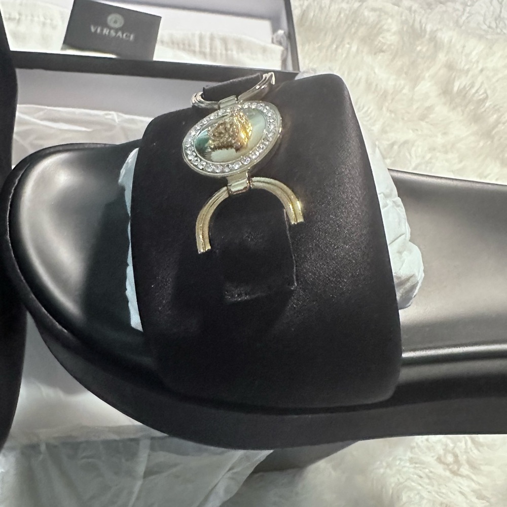 Versace Medusa Satin Embellished Platform Slide Sandals Size 8.5 - Picture 3 of 10